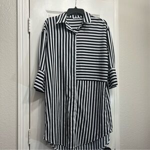 Elegant Monochrome Striped Long Sleeve Dress